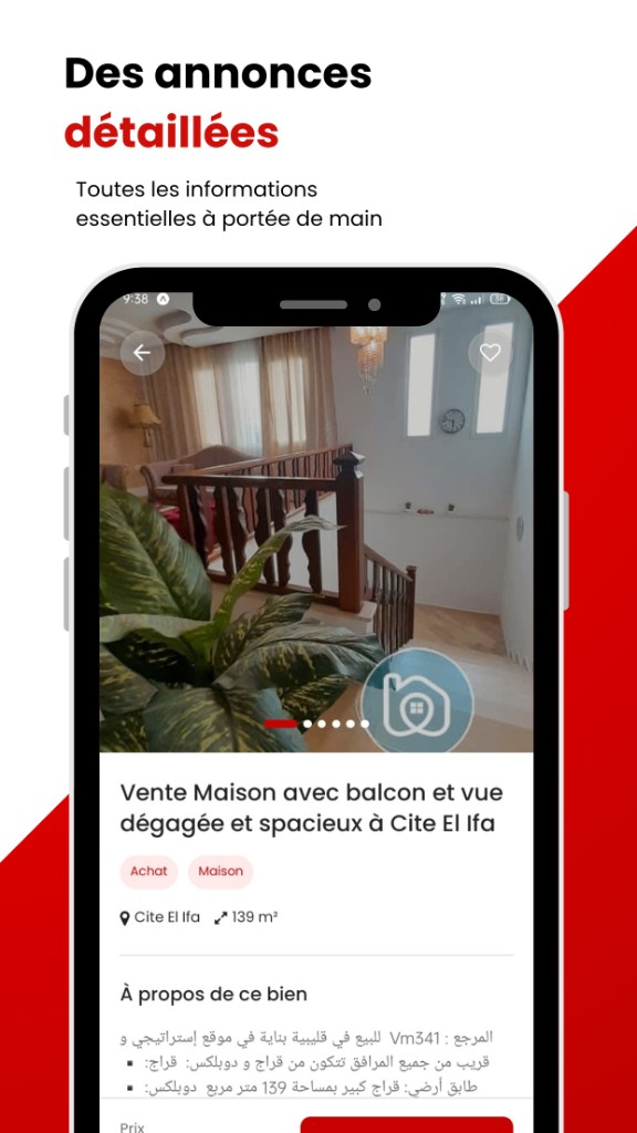 Fiche annonce détaillée avec photos et description